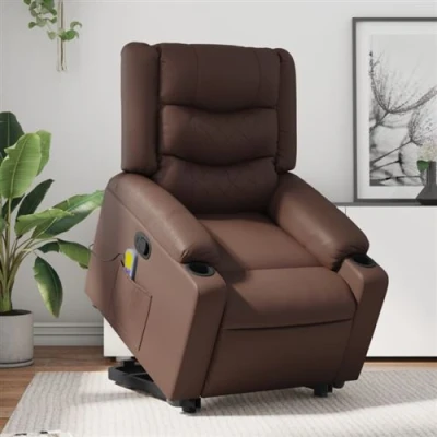 Image de vidaXL Fauteuil inclinable de massage Marron Similicuir