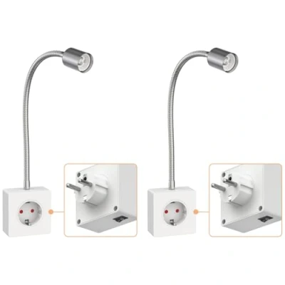 Afbeelding van ledscom.de LESCH 2 stuks stekkerlamp/leeslamp, zwanenhals, schakelaar, chroom/wit, 1 x GU10 max. 10 W