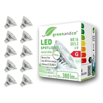 Afbeelding van 10 x greenandco® CRI 90+ 4000K 36 led spot GU5.3 MR16 6 W komt overeen met 40 W, 380 lm, neutraal wit, SMD LED, 12 V AC/DC, glas, niet dimbaar
