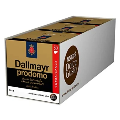Afbeelding van NESCAFÉ Dolce Gusto Dallmayr Prodomo XXL bewaardoos 90 premium kwaliteit 100% Arabica bonenkoffiecapsules voor een volle aromatische smaak, 3 x 30 verzegelde aromacapsules