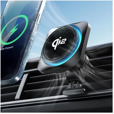 Afbeelding van ESR HaloLock Houder Magnetische Ventilatierooster / Dashboard Telefoonhouder Auto met Magneet Magnetisch Opladen Qi2 15W Zwart