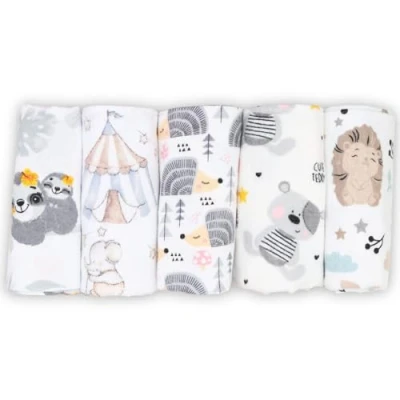 Afbeelding van FENSILO Teddy&amp;Moon wikkeldoeken van 100% katoen, 80 x cm, 5 stuks, babyluiers, uniseks, voor jongens of meisjes, teddybeer &amp; Moon