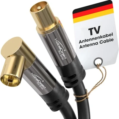 Afbeelding van KabelDirekt 2m HDTV antennekabel (75 ohm, coaxiale F connector haaks (90) &gt; rechte M, coaxkabel voor tv, HDTV, radio, DVB T2, C, S, haakse connector)