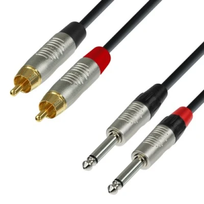 Afbeelding van Adam Hall Cables K4TPC0150 Serie 4 Star audiokabel REAN 2 x RCA stekker op 6,35 mm jack Mono 1,5 m