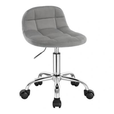 Afbeelding van WOLTU Krukken met in hoogte verstelbare wielen voor schoonheidsspecialiste kapper tattoo studio salon fluwelen draaistoel make up stoel, lichtgrijs, BS131hgr