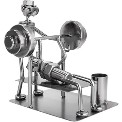 Afbeelding van BRUBAKER Schroef Man Bodybuilder Bench Press Handgemaakte IJzer Figuur Metal Metalen met Pen Houder Gift voor Krachtsporten, Sportscholen, Atleten en Bodybuilders