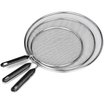 Afbeelding van HATANSE Set van 3 roestvrijstalen spatdeksels met handvat 19 cm, 25 29 cm diameter, voor een groot aantal koekenpannen