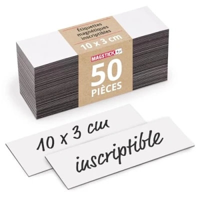 Afbeelding van Magstick®, mag_815, Etiketten, beschrijfbaar en magnetisch, 50 stuks, 10 x 3 cm, wit, magnetische etiketteringsfolie, magneetstrips om te beschrijven