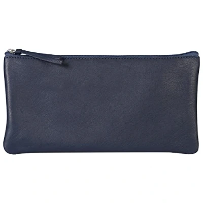 Afbeelding van Clairefontaine 410167C Pennenetui, plat, donkerblauw, 22 x 11 cm, van echt lamsleer
