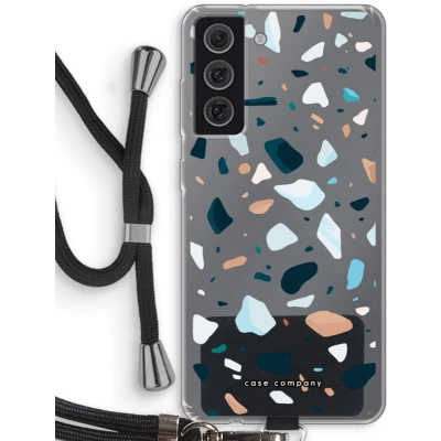 Afbeelding van Case Company® hoesje met Koord geschikt voor Samsung Galaxy S21 FE Terrazzo N13 Telefoonhoesje Zwart Bescherming aan alle Kanten en Over de Schermrand