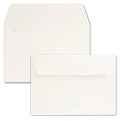 Afbeelding van 100 enveloppen van fijn papier, 12 x 18 cm, ca. DIN B6 met kleefband, crème 90 g/m²