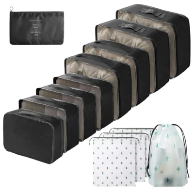 Afbeelding van Gemtte Set van 13 waterdichte kofferorganizers, multifunctionele opbergkubus, kofferorganizer, reistas met kledingtassen (zwart)
