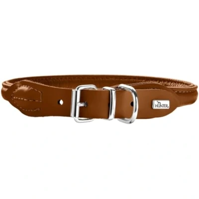 Afbeelding van Hunter halsband Ronde en zachte met elandenpatroon Cognac kleur 50 cm