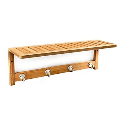 Image de Relaxdays porte serviette manteau mural avec étagère bambou, métal 50 x 16 18 cm