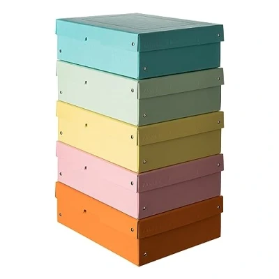 Afbeelding van Falken PureBox 5 stuks opbergdozen van stevig karton met deksel karton, gemaakt in Duitsland, hoogte 100 mm, A4 formaat