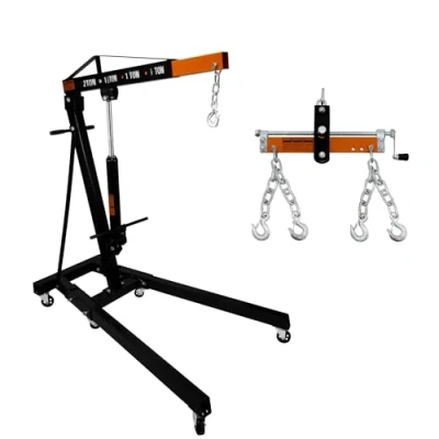 Afbeelding van Motorkraan 2 ton 2000 kg &amp; laadbalancer 900 lier steunbalk haken dubbele ketting hydraulische pomp handvat inklapbare voeten krik werkplaats garage 4 posities JIB Automotive