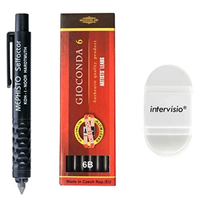 Afbeelding van Koh I Noor 5301 mechanisch vulpotlood 5,6 mm, modern kunststof met grafietvullingen, set 4865 6B intervisio gom, voor school, kantoor, schrijvers, kunstenaars
