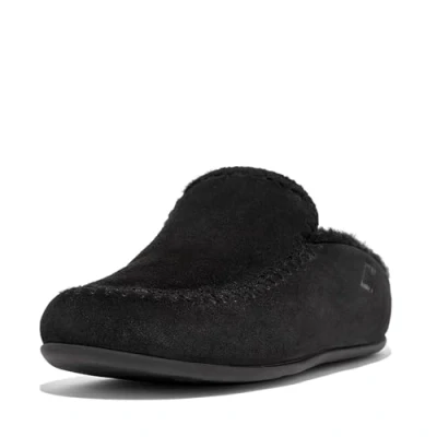 Afbeelding van Fitflop Chrissie Pantoffels met gehaakte naden voor dames, zwart.