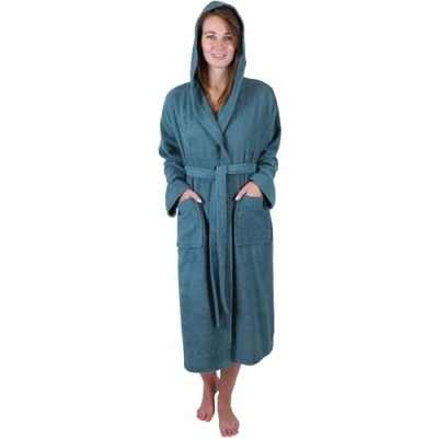 Afbeelding van Betz Berlin Badjas met kap voor dames en heren, 100% katoen, duifblauw, L XL