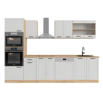 Afbeelding van Vicco Complete keukeneenheid R Line, Wit landhuis/gouden eik, 300 cm met hoge kast, WB Eik
