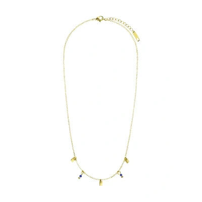 Afbeelding van Lucardi Dames Stalen goldplated Ketting met lapis lazuli Staal Goudkleurig 45 cm