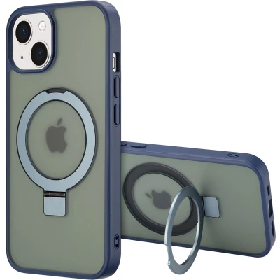 Afbeelding van Accezz Hoesje Geschikt voor iPhone 14 Ring Stand Backcover MagSafe blauw