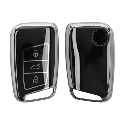 Afbeelding van kwmobile autosleutel hoesje geschikt voor VW 3 knops (alleen Keyless Go) hoes TPU behuizing Beschermende auto sleutel case Sleuteletui in zwart / zilver