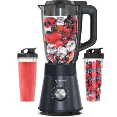 Afbeelding van Safecourt Kitchen Power blender 5 automatische programma&#039;s Smoothie maker 1300 Watt Zwart