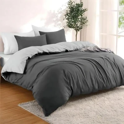 Afbeelding van Dreamzie Dekbedovertrek 240 x 220 cm met 2 kussenslopen 65 Donkergrijs/Lichtgrijs Beddengoed van 100% Microvezel 3 delig Gecertificeerd zonder Chemicaliën (Oeko TEX)