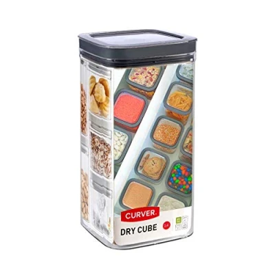 Afbeelding van CURVER Dry Cube Luchtdichte pot met deksel voor het bewaren van droge levensmiddelen, 2,3 l, transparant/grijs, kunsthars, liter