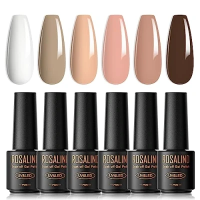 Afbeelding van ROSALIND Semi permanente nagellak, 6 mini kleuren, wit, bruin, uv en led, soak off gelnagellaksetje
