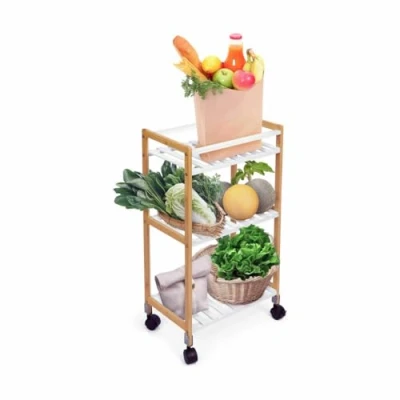 Afbeelding van Groentetrolley Confortime Wit Bamboe 40 x 25 70 cm (2 Stuks)