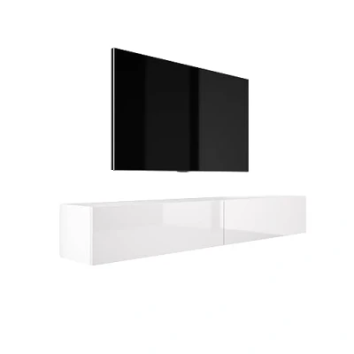 Afbeelding van 3E 3xE living.com Laag hangende tv meubel B 2 x 100 cm, hoogte 34 diepte 32 wit mat en glanzend