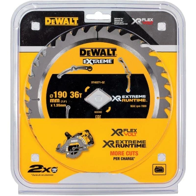 Afbeelding van DeWALT Cirkelzaagblad voor Hout Extreme Runtime Ø 190mm Asgat Ruit 36T DT40271 QZ