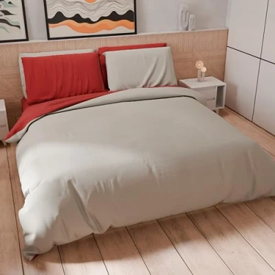 Afbeelding van PETTI Artigiani Italiani Eenpersoons beddengoed 160 x 200 cm (1 kussensloop 50 80 inclusief), zacht microvezel rood lichtgrijs