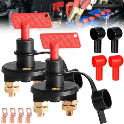 Afbeelding van 2 stuks 12 V/24 V batterijschakelaar: auto accuschakelaar met sleutels, polige snelstroomonderbreker voor auto, boot,