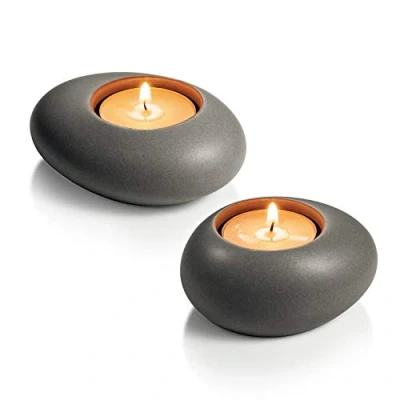 Afbeelding van Fancy Home theelichthouder, Stones, keramiek, grijs, 10x4,3x15,6 cm