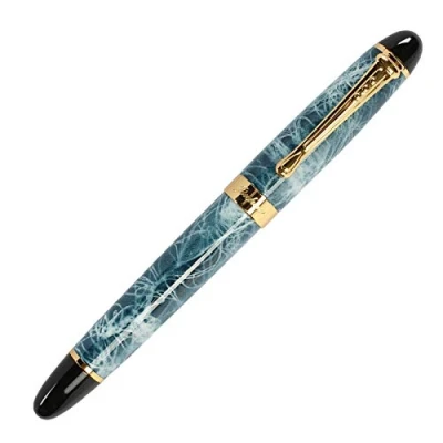 Afbeelding van T&amp;F Jinhao X450 vulpen blauw marmer medium penpunt, gouden rand, 16 stijlen,