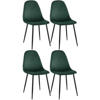 Afbeelding van CLP Napier Set van 4 eetkamerstoelen Zonder armleuning groen Fluweel