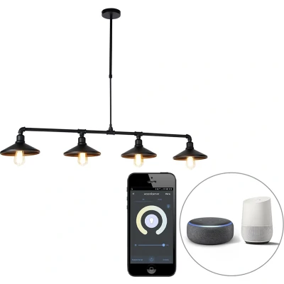 Afbeelding van QAZQA Smart hanglamp zwart 4 lichts incl. Wifi ST64 Laser