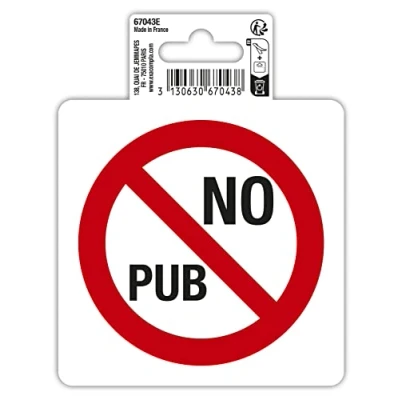 Image de Exacompta Réf. 67043E 1 pictogramme adhésif rond rouge No pub pour boîte aux lettres Pas de publicité Stop En vinyle PVC Dimensions : 10 x cm