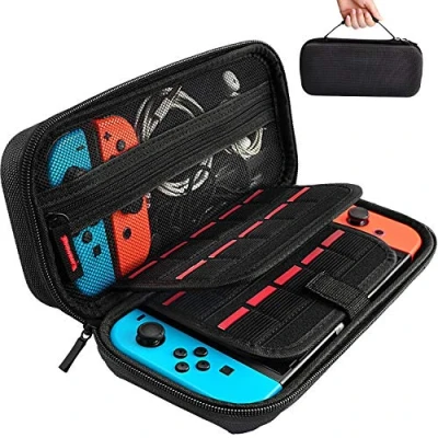 Afbeelding van daydayup hoes compatibel met Nintendo Switch en New OLED, harde draagtas case voor de Switch, beschermhoes opbergruimte 20 games, console accessoires, zwart