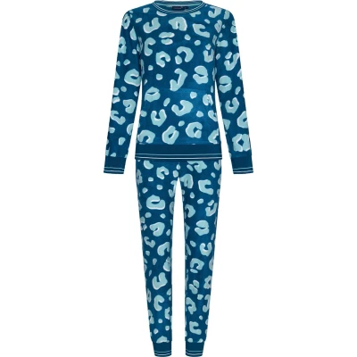 Afbeelding van Warme fleece pyjama panterprint Rebelle Blauw Maat 38