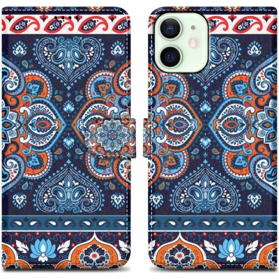Afbeelding van Cadorabo Hoesje geschikt voor Apple iPhone 12 MINI Design Blauwe Mandala No. 1 Beschermhoes Case Cover met magnetische sluiting, standaardfunctie en kaartvakje