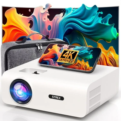 Afbeelding van Strex Beamer 1080P Full HD 15000 Lumen Draadloos Streamen Inclusief Tas/Projectiescherm WiFi Bluetooth Mini Projector