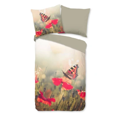 Afbeelding van Dekbedovertrek 135x200 cm Bloemen en Vlinders Print Multi 1 Persoons 100% Katoen Oeko Tex Gecertificeerd