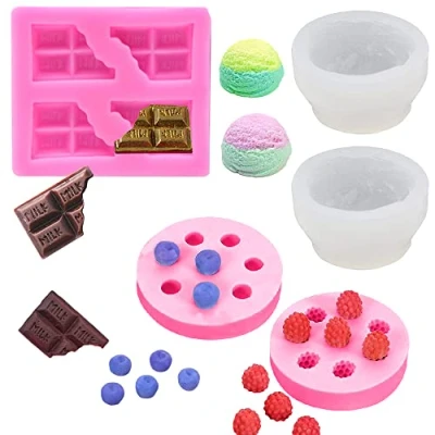 Afbeelding van 5 stuks 3D ijsbal kaarsvormen in de vorm van een ijsbal, 2 chocoladevormen, fruitvorm siliconen mal voor waskaarsen, zeep, decoratie