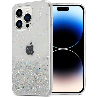 Afbeelding van Cadorabo Hoesje geschikt voor Apple iPhone 14 PRO MAX in Transparant met Glitter Beschermhoes van flexibel TPU silicone fonkelende glitters Case Cover Etui