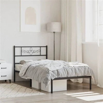 Afbeelding van Bedframe met hoofdbord metaal zwart 90x190 cm