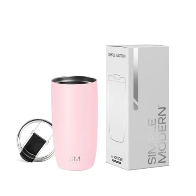 Afbeelding van Simple Modern Reiskoffiemok met inklapbaar deksel, geïsoleerde ijskoffiemok van roestvrij staal, cadeaus voor vrouwen en mannen, reiscollectie, 470 ml, blush